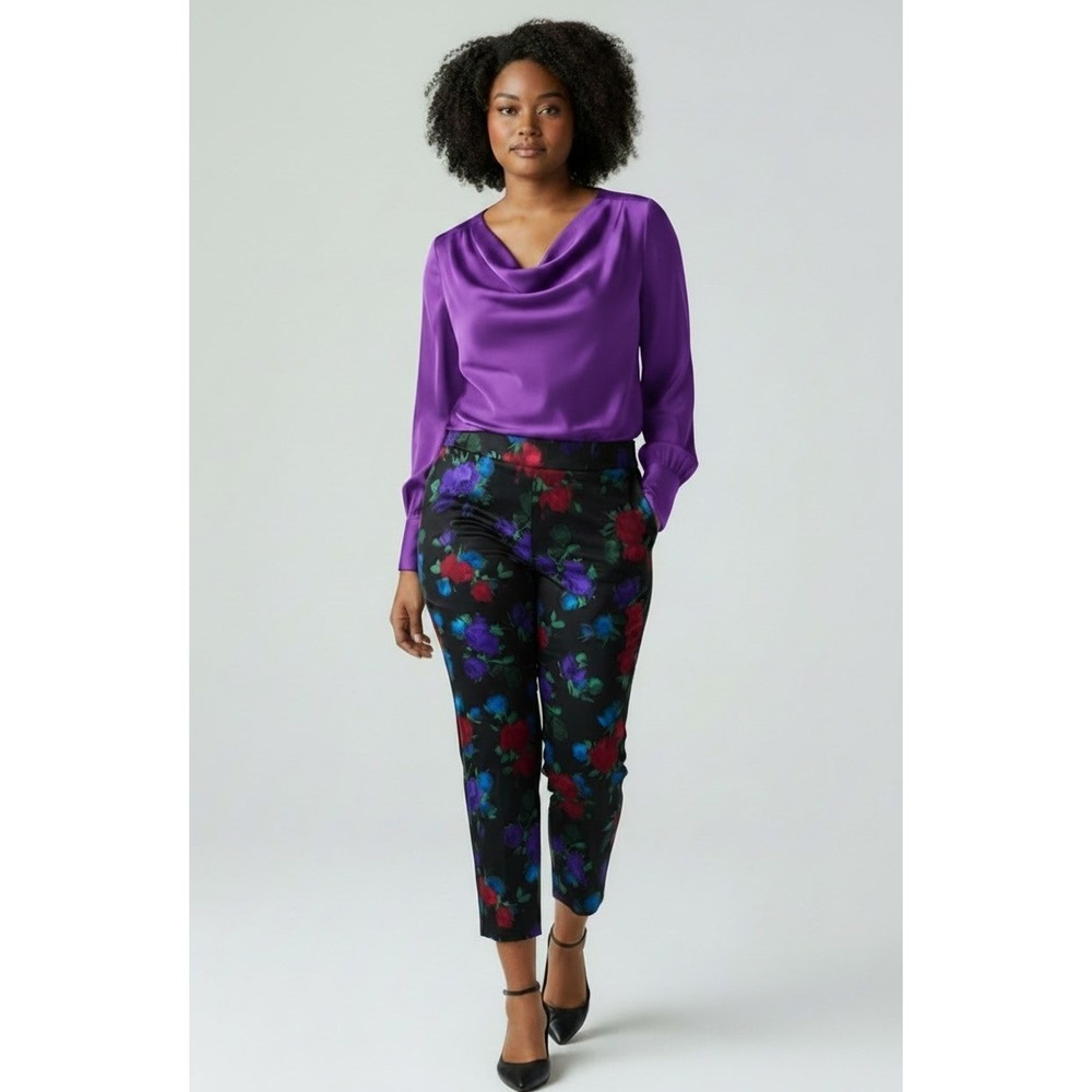 Talbots Floral Ankle Pants Women's 14P Black Multi Petite Elegant Chic NWT